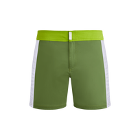 Pantaloncini mare uomo elasticizzati con cintura piatta Color Block Camouplage vista frontale