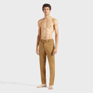 Men Tencel Satin Regular Pants Mocha front worn view
