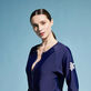 Women Long Sleeves Zipper Rashguard Solid Navy details view 1
