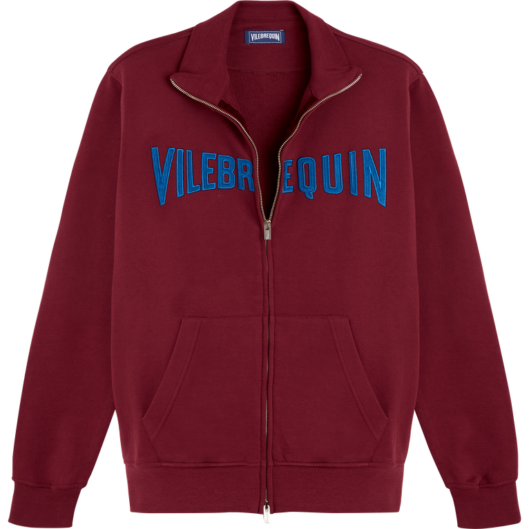 Men Full Zip Sweatshirt Embroidered Velvet Logo - Sweater - Roux - Red - Size XXL - Vilebrequin