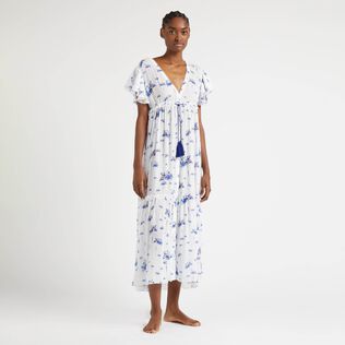 女士 Herbier 长款粘胶纤维连衣裙 Off white 正面穿戴视图