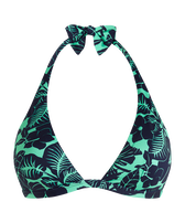 Top de bikini anudado al cuello con estampado Flowers Paradise para mujer Green paradise vista frontal