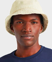 Linen Bucket Hat Mineral Dye Lemongrass front worn view