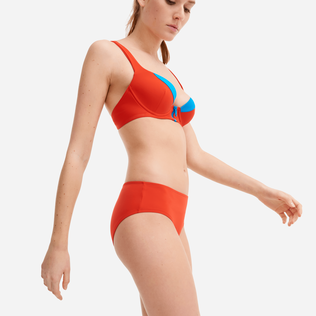 女士高腰比基尼三角泳裤 - Vilebrequin x JCC+ 合作款 - 限量版 Red polish 正面穿戴视图