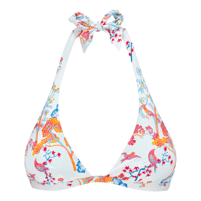 Women Halter Bikini Top Peaceful Trees - Fleche - White - Size XS - Vilebrequin