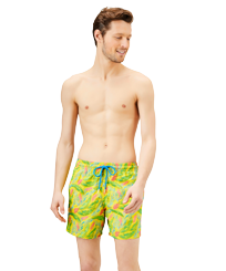 Men Swim Trunks Embroidered Leaves in the wind - Limited Edition Safran front worn view