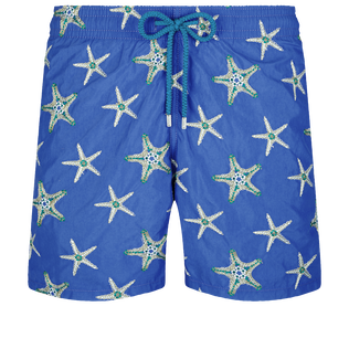 Pantaloncini mare uomo ricamati Starfish Dance - Edizione limitata Purple blue vista frontale