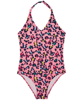 Girls One-piece Swimsuit Turtles Leopard Candy front view