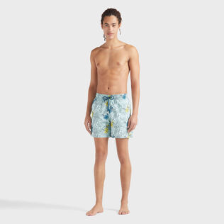 Men Swim Trunks Embroidered Flowers - Limited Edition Blue note front worn view