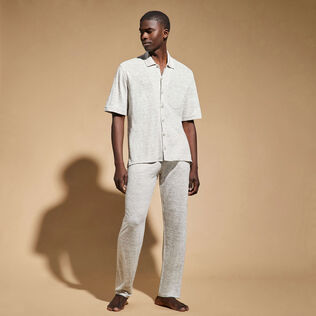 Camisa de bolos unisex en lino de color liso Lihght gray heather detalles vista 1