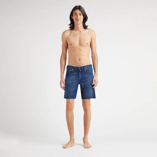 Bermudas vaqueras con estampado Tahiti Turtles para hombre Med denim w2 vista frontal desgastada