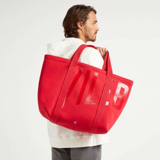Bolso de playa de grande en neopreno de color liso unisex Amapola vista frontal desgastada