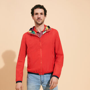 Men Reversible Windbreaker Jacket Marché Provencal Poppy red front worn view