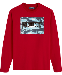 Men Cotton Long Sleeve T-shirt Requins 3D Burgundy front view