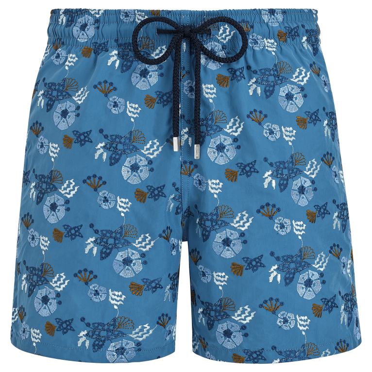 Men Swim Shorts Embroidered Flowers And Shells - Swimming Trunk - Mistral - Blue - Size 4XL - Vilebrequin