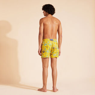 Men Swim Trunks Embroidered Tropical Turtles - Limited Edition Corn back worn view