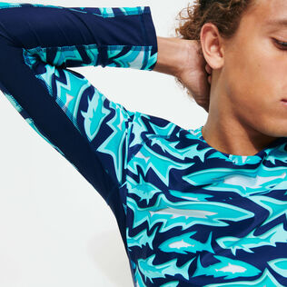 Camiseta de baño de manga larga con protección solar y estampado Requins 3D para hombre Azul marino detalles vista 1