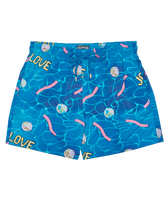 Men Stretch Short Swim Shorts Side Ways - Vilebrequin x Joel Mesler Hawaii blue 正面图