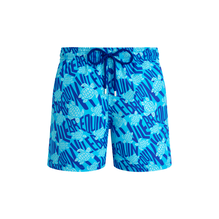Vilebrequin Men Swim Shorts Ronde Des Tortues Logo - Moorea - Blue - Size XS