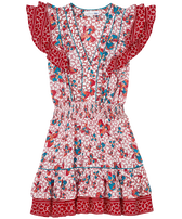 Women Mini Dress Iris Lace - Vilebrequin x Poupette St Barth Poppy red front view