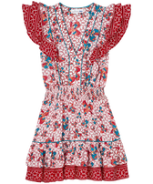 Women Mini Dress Iris Lace- Vilebrequin x Poupette St Barth Poppy red front view