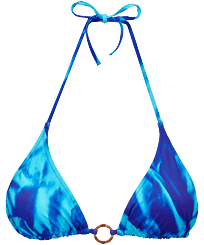Haut de maillot de bain femme triangle Les Draps Froissés Bleu neptune vue de face