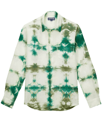Men Linen Shirt Tie & Dye Emerald front view