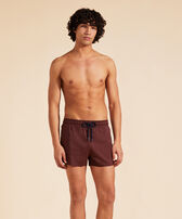 Men Swimwear Short and Fitted Stretch Solid Mahogany front worn view