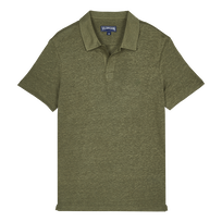 Men Linen Jersey Polo Solid Olivier front view
