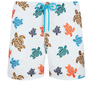 Men Embroidered Swim Shorts Ronde Des Tortues - Limited Edition Glacier front view