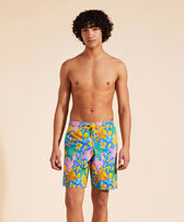 Men Stretch Long Swim Shorts Glowed Stars Corn front worn view
