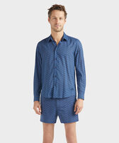 中性 Fish Net 有机棉巴厘纱衬衫 Navy 正面穿戴视图