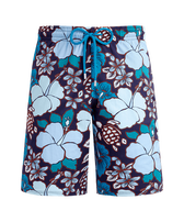 Men Long Stretch Swim Trunks Tropical Turtles Midnight front view