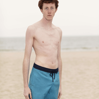 Men Wool Swim Shorts Super 120's Azure front worn view
