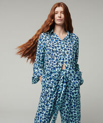 Women Organic Cotton Veil Shirt Turtles Leopard- Vilebrequin x Angelo Tarlazzi Thalassa front worn view