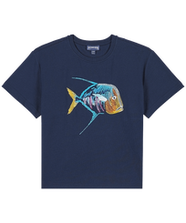 Niños Autros Bordado - Boys Organic Cotton T-Shirt Piranhas, Azul marino vista frontal