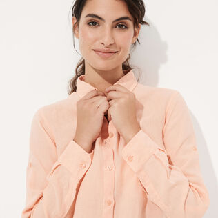 Women Linen Shirt Dress Solid Candy details view 3