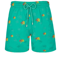 Men Swim Trunks Embroidered Piranhas - Limited Edition Tropezian green front view