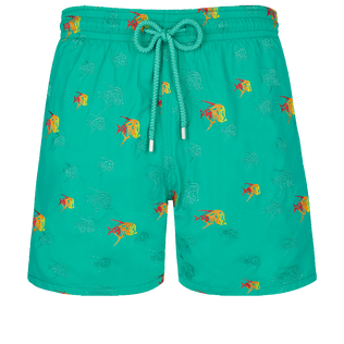 Men Swim Trunks Embroidered Piranhas - Limited Edition Tropezian green front view