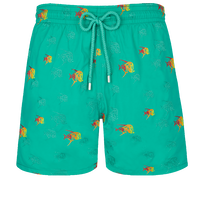Men Swim Shorts Embroidered Piranhas - Limited Edition Tropezian green front view