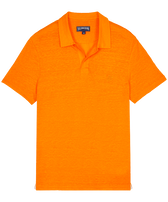 Polo en punto de lino de color liso para hombre Zanahoria vista frontal