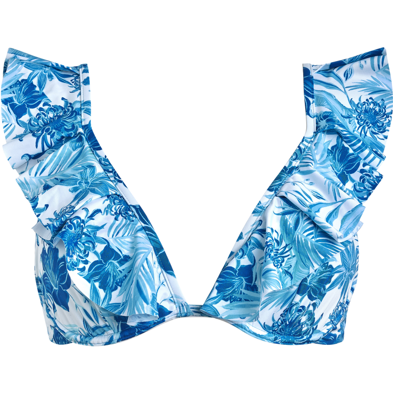 Women Ruffle Bikini Top Tahiti Flower - Swimming Trunk - Lizzy - White - Size XL - Vilebrequin