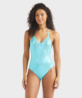 Maillot de bain une pièce foulard femme Relief Sparkling Vert disco vue portée de face