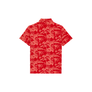 Men Cotton Polo Printed Lightening Flower Poppy red back view