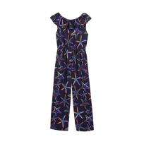 Mono de viscosa con estampado Disco Stars para niña Azul marino vista frontal