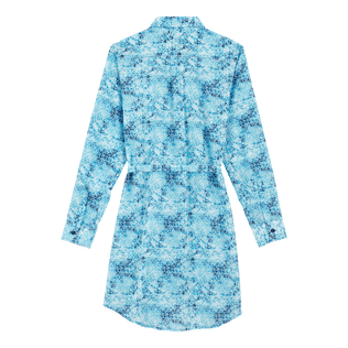 Vestido camisero de gasa de algodón con estampado Flowers Tie & Dye para mujer Azul marino vista trasera