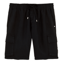 Men Linen Bermuda Shorts Cargo Pockets Black front view