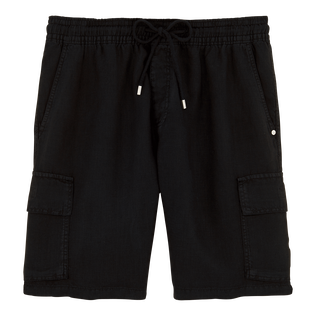 Men Linen Bermuda Shorts Cargo Pockets Black front view