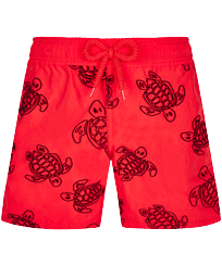 Boys Swim Trunks Ronde Des Tortues Flocked Poppy red front view