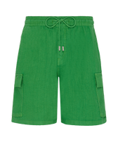 Bermuda cargo uomo in lino tinta unita Chive vista frontale